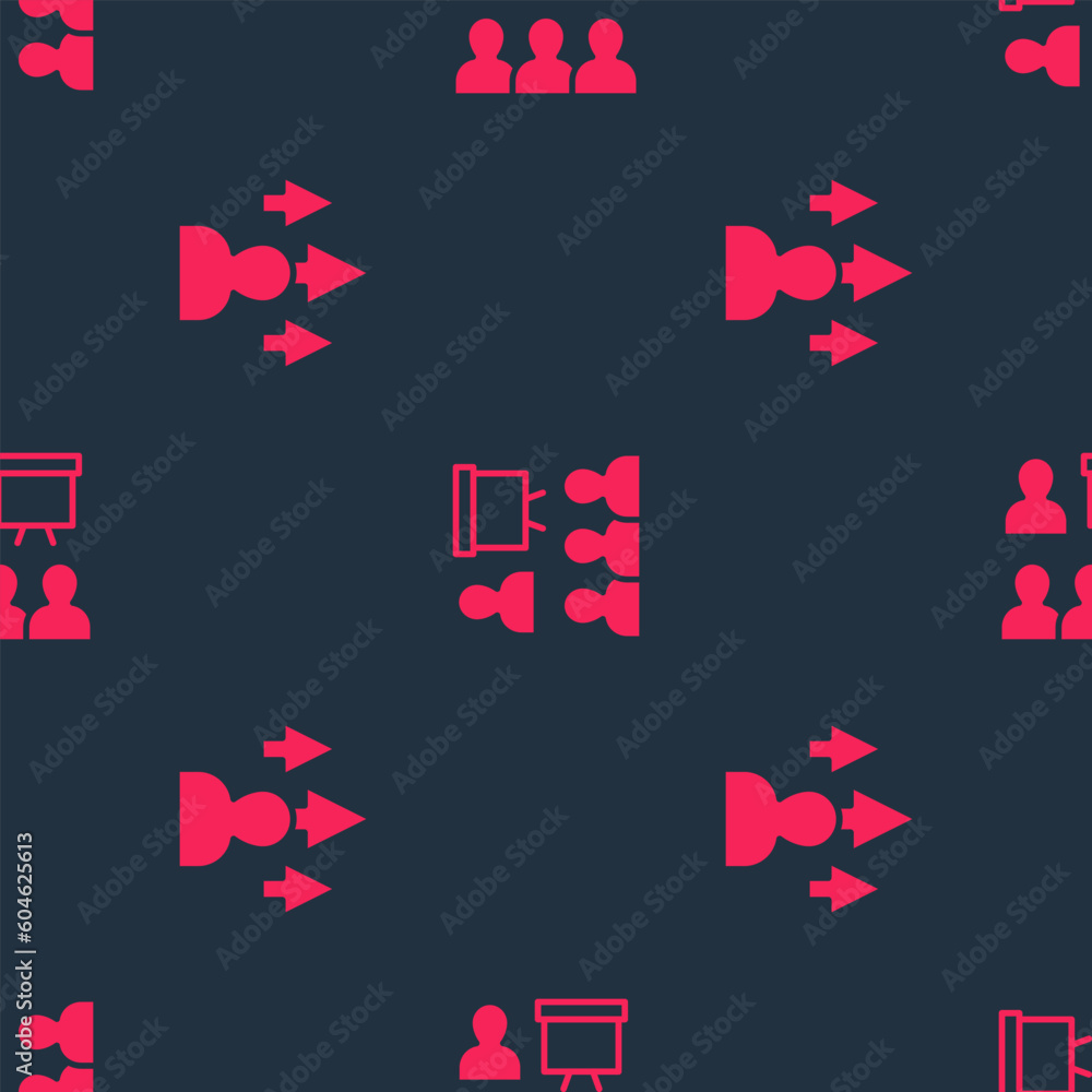 Poster set front end development and training, presentation on seamless pattern. vector