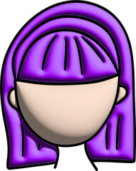 3D cartoon face with purple hair