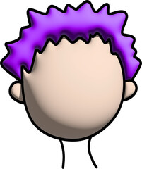 3D cartoon face with purple hair