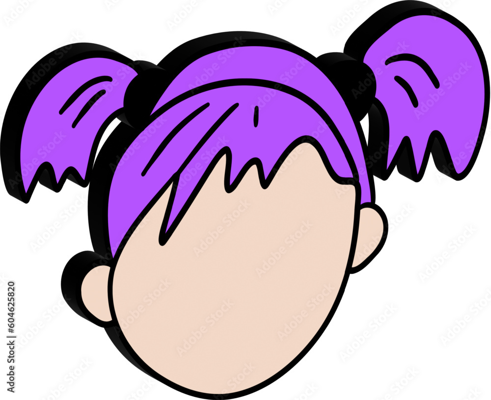 Sticker 3D cartoon face with purple hair