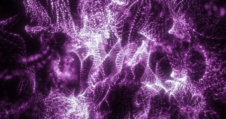 Abstract purple energy lines and particles magical bright glowing futuristic hi-tech background