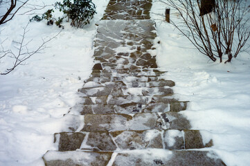 steps cleared of snow
