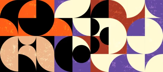 Poster abstract geometric background pattern, retro style, with circles, semicircle, paint strokes and splashes © Kirsten Hinte
