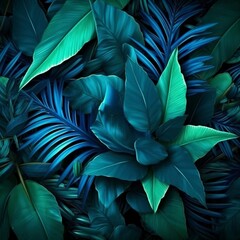Tropical leaves foliage plant in blue color 