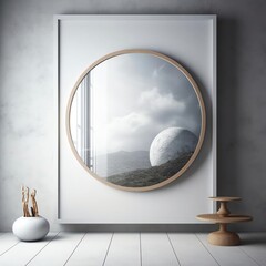 framed mirror, on the wall of white, in - AI-generated