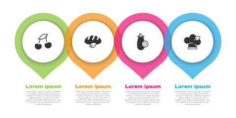 Set Fresh berries, Vegan bread loaf, Eggplant and food diet. Business infographic template. Vector