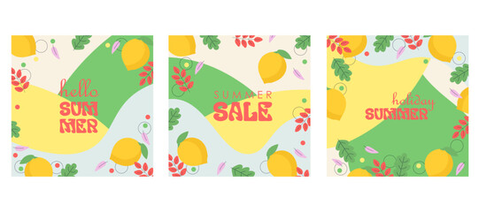 Hello summer colorful postcards, greeting, banner, creative for social media