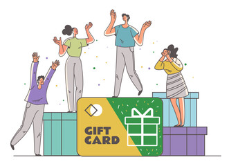 Gift card voucher coupon win credit discount concept. Vector graphic design illustration