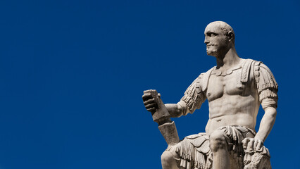 Giovanni delle Bande Nere (Giovanni of the Black Bands), a famous Renaissance mercenary military captain. A 16th century outodoor statue erected in Florence historical center (with blue sky and copy s