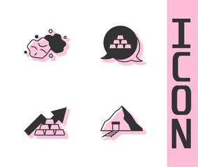 Set Gold mine, nugget, Growth arrow with gold bars and icon. Vector