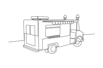 Single one-line drawing food truck for kids. Food truck concept. Continuous line drawing illustration.