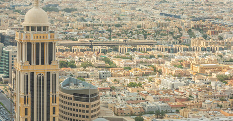 Aerial panorama of residential district of Riyadh city, Al Riyadh, Saudi Arabia