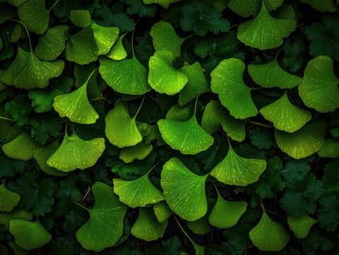 Ginkgo biloba leaves Dark background created with Generative AI technology