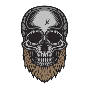 Vintage Retro woodcut linocut engraving barber shop element. Scary halloween skull hipster. Can be used for logo, emblem, badge, mark, poster design. Monochrome Graphic Art. Vector