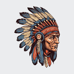 Vintage retro mnimial modern apache chief native american tribe character person. Can be used for logo, emblem or graphic design. Graphic Art. Vector