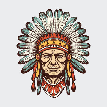 Vintage retro mnimial modern apache chief native american tribe character person. Can be used for logo, emblem or graphic design. Graphic Art. Vector