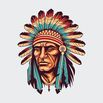 Vintage retro mnimial modern apache chief native american tribe character person. Can be used for logo, emblem or graphic design. Graphic Art. Vector