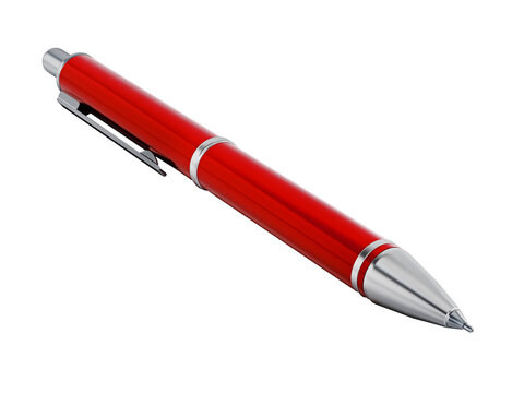Red ballpoint pen isolated on transparent background.. 3D illustration
