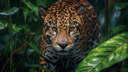 Wild Majesty, Jaguar in the Amazon Rainforest - obrazy, fototapety, plakaty