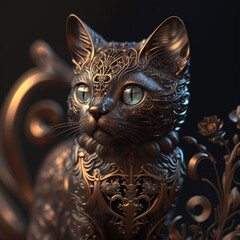 Katzenstatue im warmen Licht, KI generiertes Bild