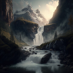 Berglandschaft am morgen, KI generiertes Bild