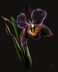 Orchidee auf schwarzem Hintergrund, KI generiertes Bild
