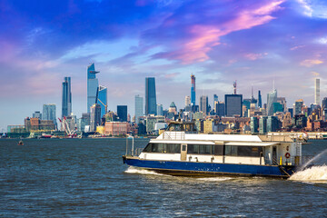 Ferry boat against Manhattan