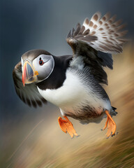 Papageienvogel im Anflug, KI generiertes Bild