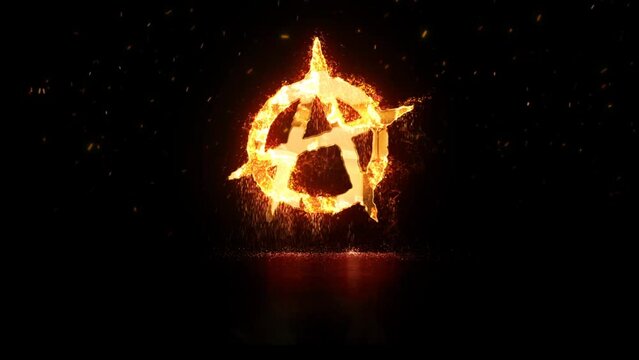 Anarchy Symbol Burning and Sparks 4K Loop features an A anarchy symbol with fire and sparks falling to the ground in a loop.
