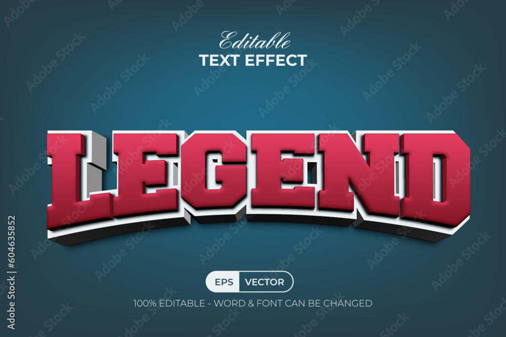Poster legend 3d text effect curved style. editable text effect.