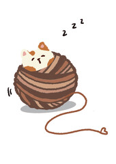Kitten sleeping in ball yern