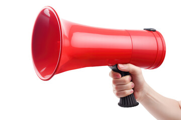 Fototapeta premium Hand holding megaphone isolated on transparent background. Generative Ai