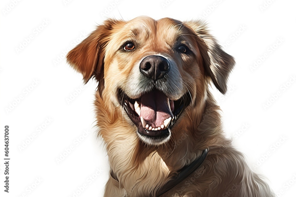 Poster smiling dog isolated on white background. generated by ai.