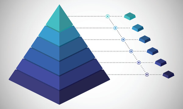 Empty Pyramid Infographic, funnel pyramid business infographic with 6 charts. Template can be edited, recolored, editable. EPS Vector	

