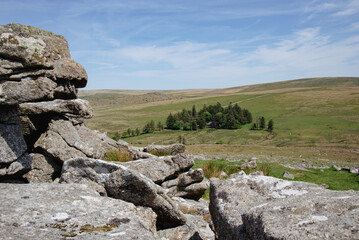 Granite Tor on Dartmoor National Park in Devon, UK. 