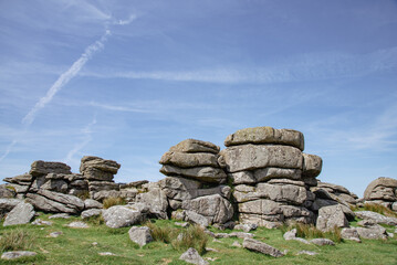 Granite Tor on Dartmoor National Park in Devon, UK. 