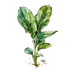 Spinach in watercolor style with ink outline on white background (generative AI)