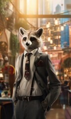 Lemur dressed in a suit like a businessman (generative AI)