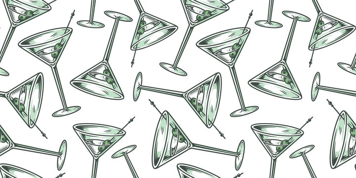 Seamless pattern wallpaper of cocktail with martini for bar alcohol menu design