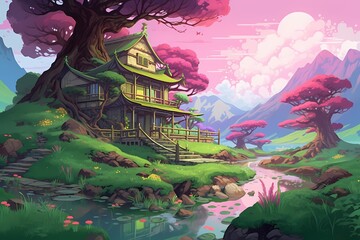 A painting of a japanese house beautifull generated ai