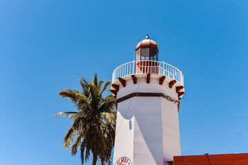 faro blanco con palmera