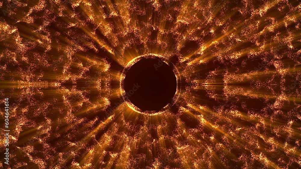 Poster abstract futuristic glowing with yellow light round dark sphere space star. big data visualization. 