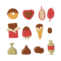 chocolate products set of isolated on a white background. Chocolate. All items are separated. Vector illustration.