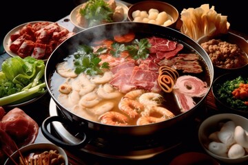 Generative AI Chinese hot pot also known as a steamboat is a dish Food Photography