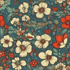 Wandaufkleber seamless retro flower mosaic: captivating interiors with vintage grace © Jaaza