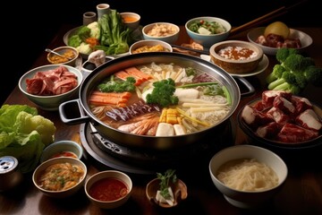Generative AI Chinese hot pot also known as a steamboat is a dish Food Photography