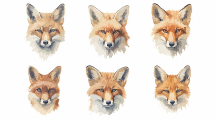 Set, Watercolor, Fox faces, Illustration, High detail, Sharp edges, Sharp lines, Artistic, Wildlife, Animal, Nature, Red fox, Colorful, Vibrant, Detailed, Hand-painted, Fine art, Portraits, Expressive