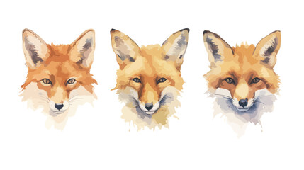 Fototapeta premium Set, Watercolor, Fox faces, Illustration, High detail, Sharp edges, Sharp lines, Artistic, Wildlife, Animal, Nature, Red fox, Colorful, Vibrant, Detailed, Hand-painted, Fine art, Portraits, Expressive