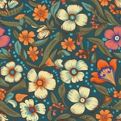 Foto auf Alu-Dibond seamless retro flower tapestry: bringing vintage elegance to life © Jaaza