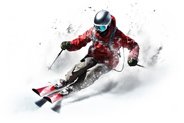 skiing snow isolated on white background. Generated by AI